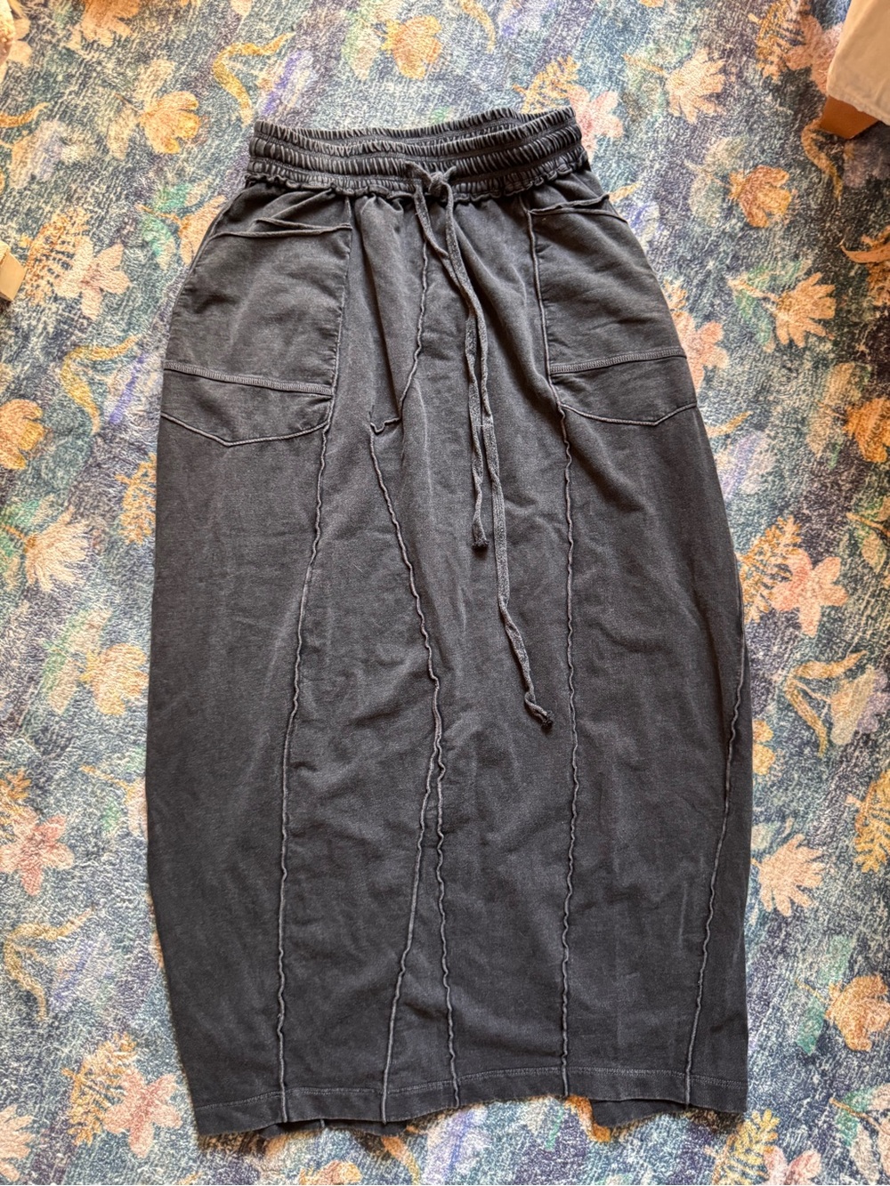 Free People Black Drawstring Knit Midi Skirt